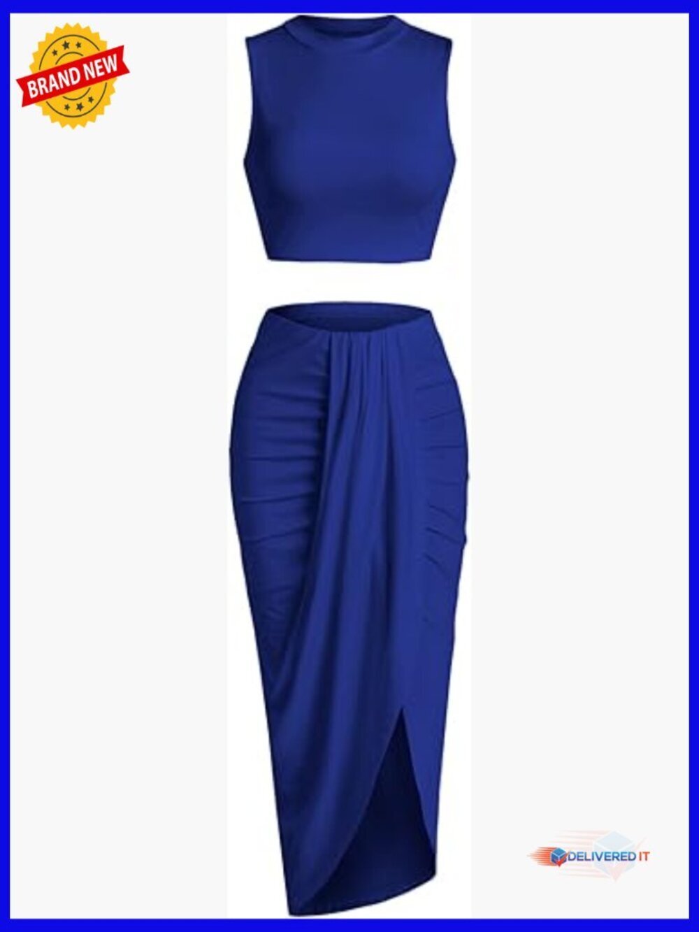 Sleeveless Crop Top and Maxi Skirt Set Side Split Ruched Two Piece Outfit
